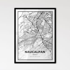 Naucalpan Mexiko - Stadtplan im Skandinavischen Stil für die moderne Dekoration - schwarz-weiß Poster