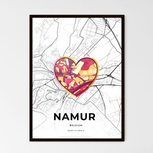 NAMUR BELGIQUE - Carte du lieu où tout a commencé - Choisissez l'un des trois styles proposés - Poster personnalisable, cadeau personnalisé