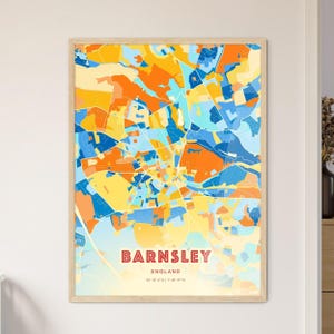 Barnsley England Coastal Colors Kunst Karte, Barnsley England Stadt Karte - Personalisierbarer Posterdruck oder digitaler Download