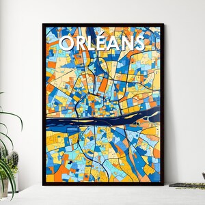 ORLÉANS, FRANCE Affiche de carte artistique vibrante - Décoration murale unique, cadeau personnalisable pour un intérieur | Occasions spéciales