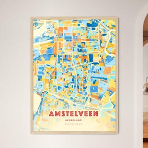 Carte artistique couleurs côtières d'Amstelveen aux Pays-Bas, carte de la ville d'Amstelveen Nederland - affiche personnalisable ou téléchargement numérique