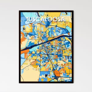 Carte d'art de Tuscaloosa, Alabama | Décoration murale vibrante | Idée cadeau unique pour la maison | Design personnalisable