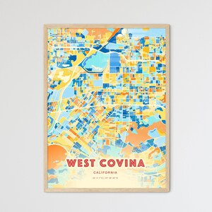 Mappa artistica dei colori costieri di West Covina, California, West Covina, USA, poster creativo bicolore della città natale, anche come download digitale