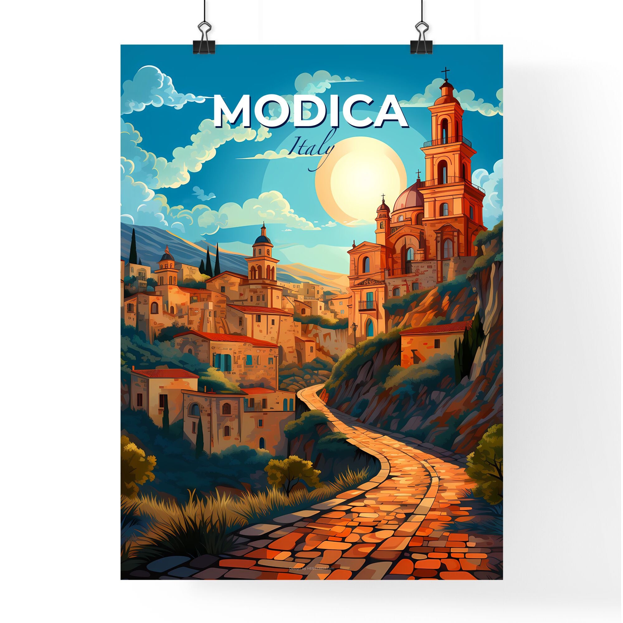 Modica Italia un camino de piedra que conduce a una ciudad Coleccion Travel Skylines Personalizable Etsy Mexico