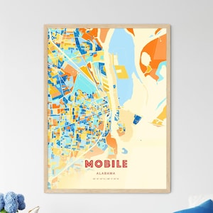 Mobile Alabama Coastal Colors Landkarte, Mobile USA Stadt Karte - Personalisierbarer Poster-Druck oder digitaler Download
