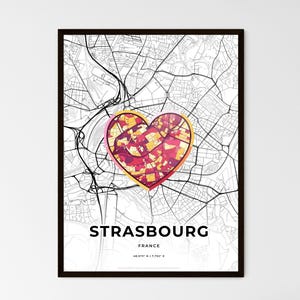 Straßburg Frankreich Karte - Wählen Sie einen von drei Stilen - Personalisierbarer Posterdruck, personalisiertes Geschenk - Malerische Stadt inspiriertes Design