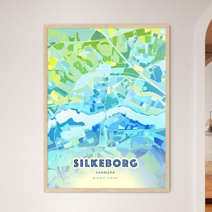 Mapa artístico azulado de Silkeborg, Dinamarca: póster personalizable, impresión o descarga digital