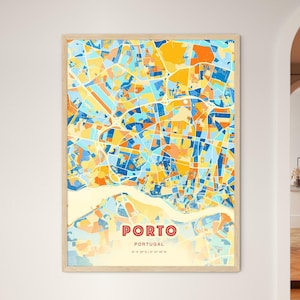 Mappa artistica dei colori costieri di Porto, Portogallo, mappa della città di Porto, Portogallo - Stampa poster personalizzabile o download digitale