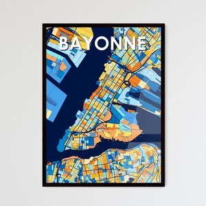 Pôster com mapa artístico de Bayonne, NJ – decoração de parede vibrante, ideal para presentes exclusivos | Design de interiores deslumbrante!