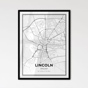 Lincoln, Inglaterra: mapa de la ciudad en estilo escandinavo para una decoración moderna del hogar