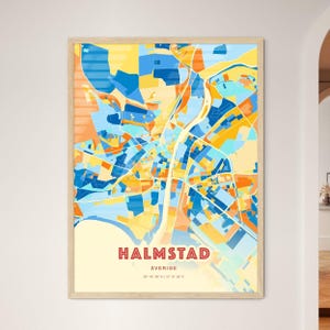 Carte artistique couleurs côtières de Halmstad Suède Halmstad Sverige carte de la ville - affiche personnalisable impression ou téléchargement numérique