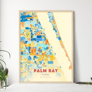 Mappa artistica dei colori costieri di Palm Bay, Florida, Palm Bay, USA, poster creativo bicolore della città natale, anche come download digitale
