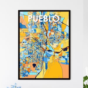 Pueblo City Map Poster - Vibrant Colors, Framed or Digital