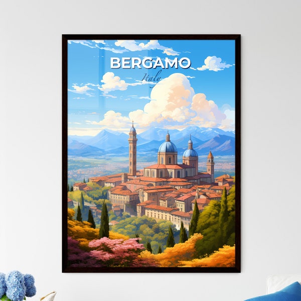 Bergamo Italy Skyline - A Building With Towers And Trees In Front Of Mountains  – Customizable | AI Art High-Res Print