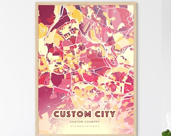 Custom City Map Poster: Hot Red Two-Toned Hometown Art