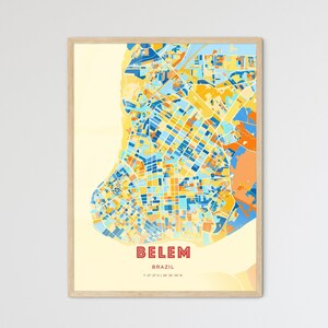 Carte artistique couleurs côtières de Belém Brésil, carte de la ville de Belém Brésil - affiche personnalisable ou téléchargement numérique