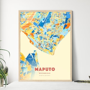 Maputo Mosambique Küstenfarben Kunst Karte, Maputo Mosambique Stadt Karte - individueller Posterdruck oder digitaler Download