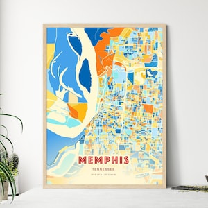 Memphis Tennessee Coastal Colors Landkarte, Memphis USA Stadt Karte - Personalisierbarer Posterdruck oder digitaler Download