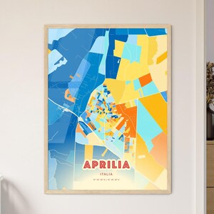 Carte artistique des couleurs côtières d'Aprilia Italie, carte de la ville d'Aprilia Italia - Poster personnalisable ou téléchargement numérique