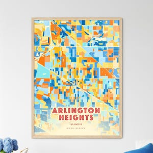 Arlington Höhes Illinois Küstenfarben Kunstkarte, Arlington Höhen USA zweifarbige kreative Heimatstadt Stadt Poster, gerahmt oder Aluminium Dibond