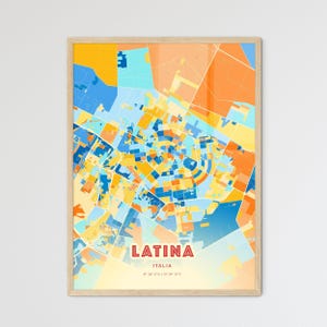 Carte d'art de couleurs côtières d'Italie de Latina, carte de ville de Latina Italia - impression d'affiche personnalisable ou téléchargement numérique