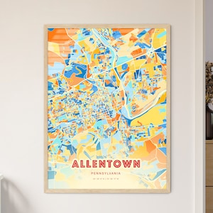 Colorful ALLENTOWN PENNSYLVANIA Blue Orange Fine Art Print, Allentown Usa Two-toned Creative Hometown City Poster, a perfect gift.