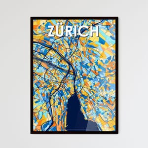 Poster carte artistique de Zürich, Suisse - Décoration murale aux couleurs vives pour des cadeaux uniques | Design d'intérieur élégant !