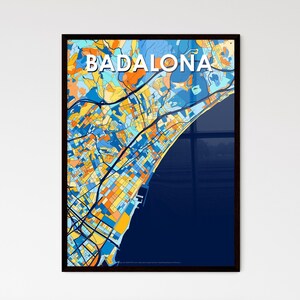 Carte artistique de Badalona, Espagne - Décoration murale unique | Cadeau personnalisable pour la maison | Occasions spéciales