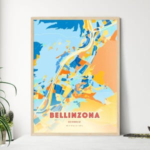 Carte artistique couleurs côtières de Bellinzone Suisse, carte de la ville de Bellinzone Suisse - affiche personnalisable ou téléchargement numérique