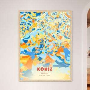 Carte artistique des couleurs côtières de Köniz Suisse, carte de la ville de Köniz Suisse, impression poster personnalisable ou téléchargement numérique