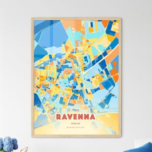 Carte d'art de couleurs côtières de Ravenne en Italie, carte de la ville de Ravenne en Italie - impression poster personnalisable ou téléchargement numérique