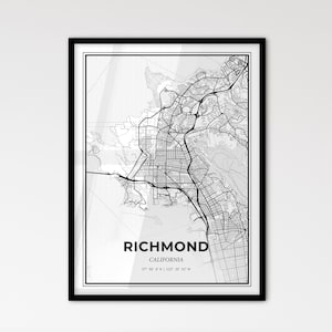 Richmond, California: Mapa de la ciudad de estilo escandinavo para una decoración moderna del hogar