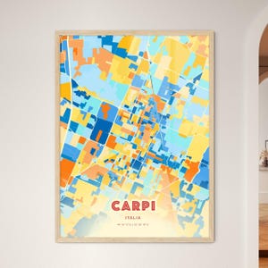 Mappa artistica dei colori costieri di Carpi, mappa della città di Carpi, Italia - Stampa poster personalizzabile, incorniciata o su alluminio dibond