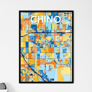 Affiche de carte d'art du CHINO CALIFORNIE | Décoration murale personnalisée colorée | Cadeau unique pour la maison | Amateurs de design d'intérieur
