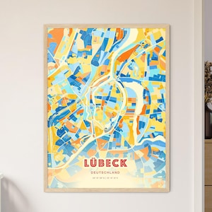 Lübeck Deutschland Küstenfarben, Kunstkarte, Lübeck Deutschland Stadtplan - personalisierbares Poster als Druck oder digitaler Download