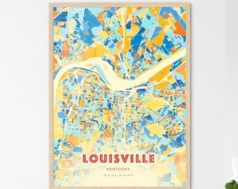 Louisville Art Print, Kentucky Wall Decor, Custom City Map, Colorful City Poster, Coastal Blue Orange Map, Modern Wall Decoration Gift