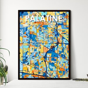 Carte artistique de Palatine, Illinois – Décoration murale unique | Cadeau personnalisable parfait pour la décoration d'intérieur de maison