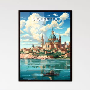 Molfetta, Italia, un dipinto di una città sull'acqua – Collezione Travel Skylines / Personalizzabile