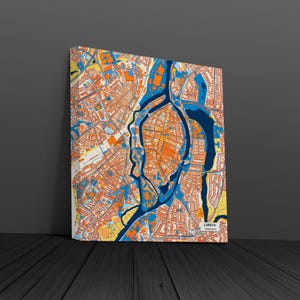 Impression sur toile de Lübeck, Allemagne – Plan de la ville coloré | Sans cadre ou avec cadre (bois, noir, or)