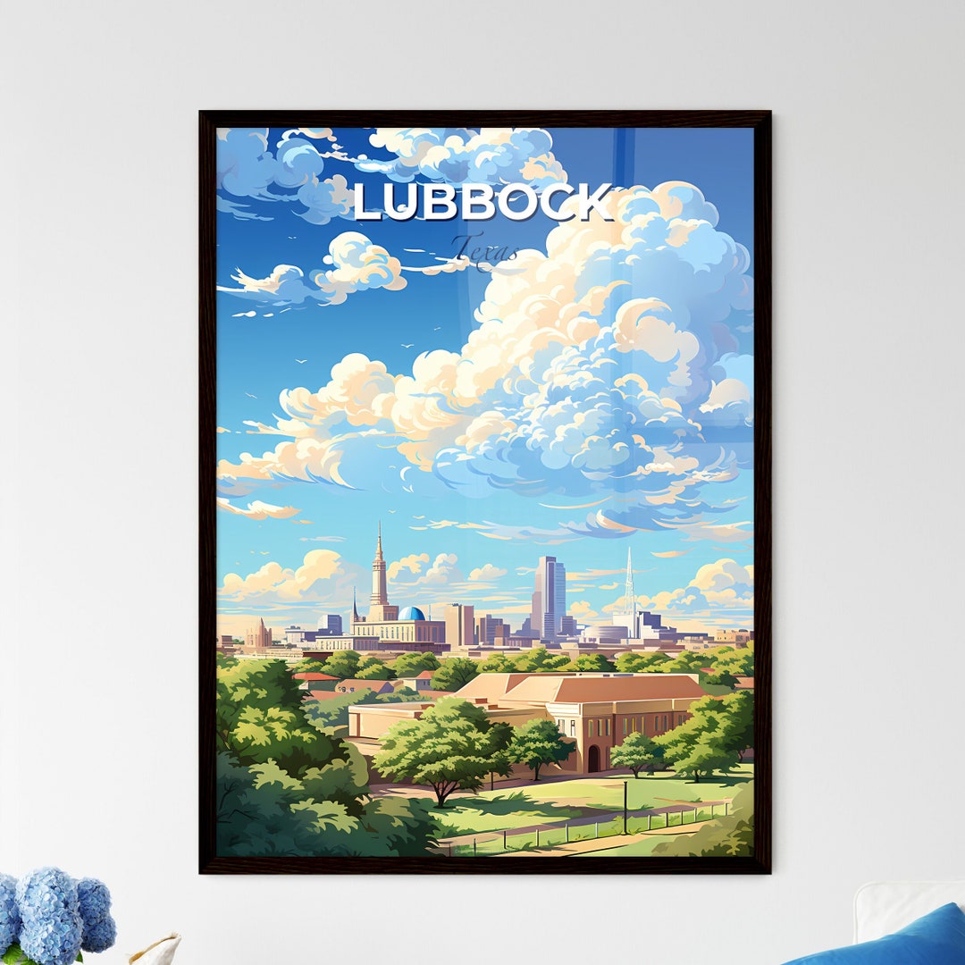 A Poster of Lubbock Texas Skyline A Landscape of A City With Trees and