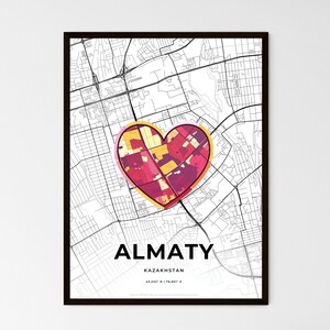 Carte d'Almaty, Kazakhstan - Choisissez l'un des trois styles proposés - Poster personnalisable, cadeau personnalisé