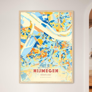 Carte artistique de couleurs côtières de Nimègue, Pays-Bas, carte de Nimègue, Pays-Bas, carte de la ville de Nimègue, Pays-Bas - affiche personnalisable ou téléchargement numérique