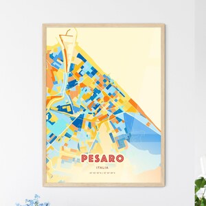 Mappa artistica dei colori costieri di Pesaro, Italia, mappa della città di Pesaro, Italia - Stampa poster personalizzabile o download digitale