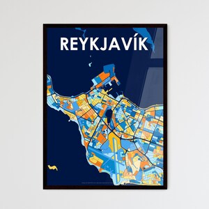 Poster carte artistique de Reykjavík, Islande - Décoration murale unique | Cadeau personnalisable pour la maison | Intérieurs