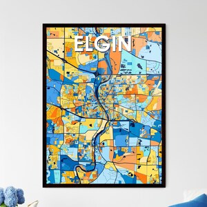 ELGIN ILLINOIS Buntes Kunstkarten-Poster - Einzigartiges personalisierbares Wanddekor für Häuser, Geschenke und Innenausstattung