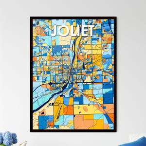 Póster de mapa vibrante de JOLIET, ILLINOIS: arte de pared único para decoración del hogar / ¡Idea de regalo personalizable perfecta!