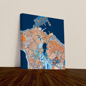 Stampa su tela di Reykjavík, Islanda – Mappa colorata della città / Senza cornice o con cornice (legno, nero, oro)