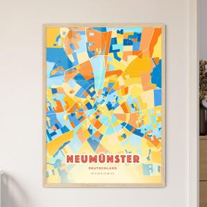 Carte artistique des couleurs côtières de Neumünster en Allemagne, carte de la ville de Neumünster en Allemagne - affiche personnalisable ou téléchargement numérique