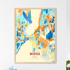 Carte artistique couleurs côtières de Norvège mousse, carte de la ville de Norvège, impression poster personnalisable ou téléchargement numérique