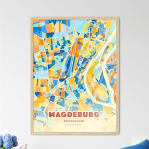 Carte artistique de couleurs côtières de Magdebourg en Allemagne, carte de la ville de Magdebourg en Allemagne - affiche personnalisable ou téléchargement numérique